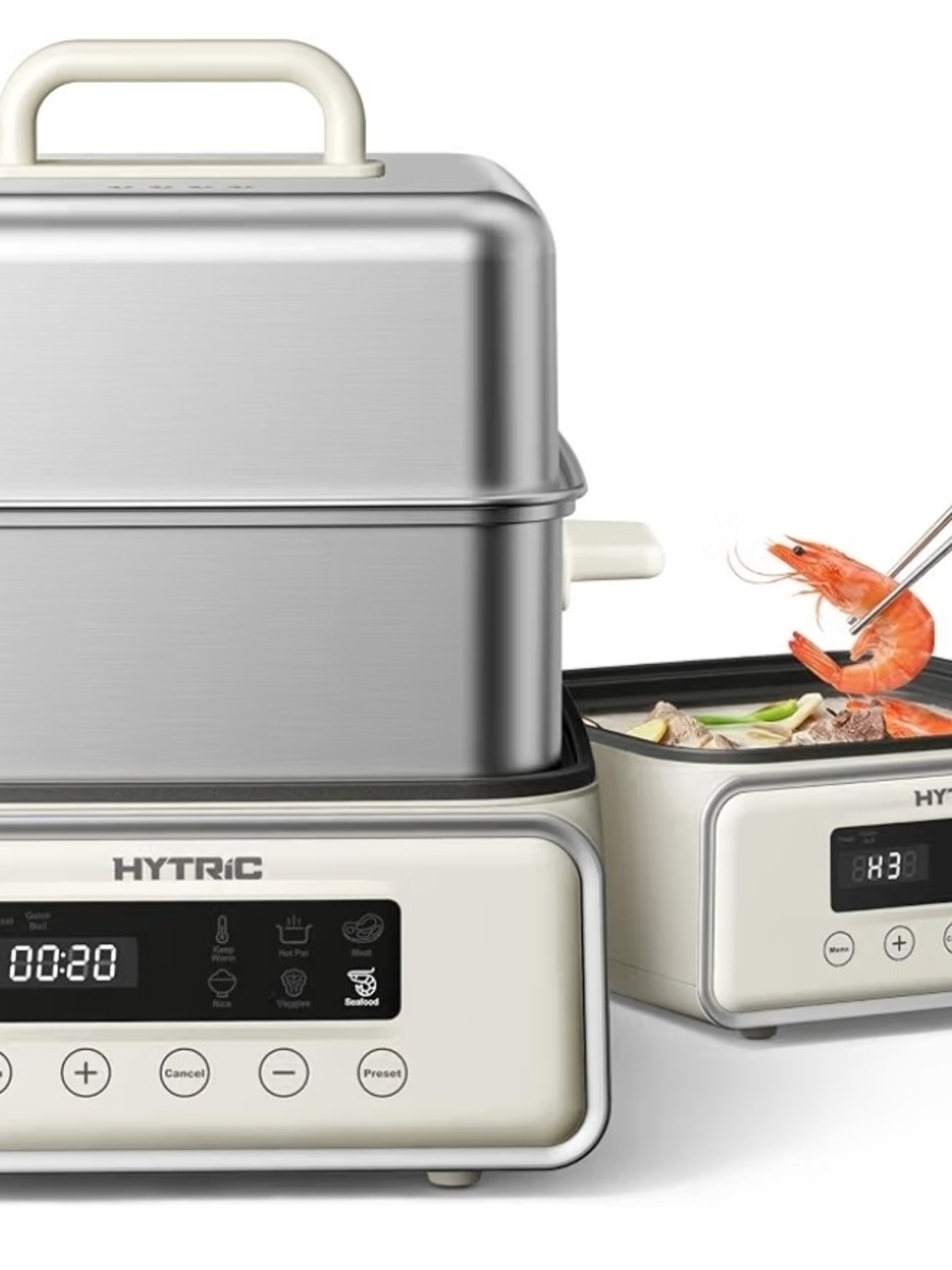 Stainless Steel & Cream Electric Steamer - Cream/Silver